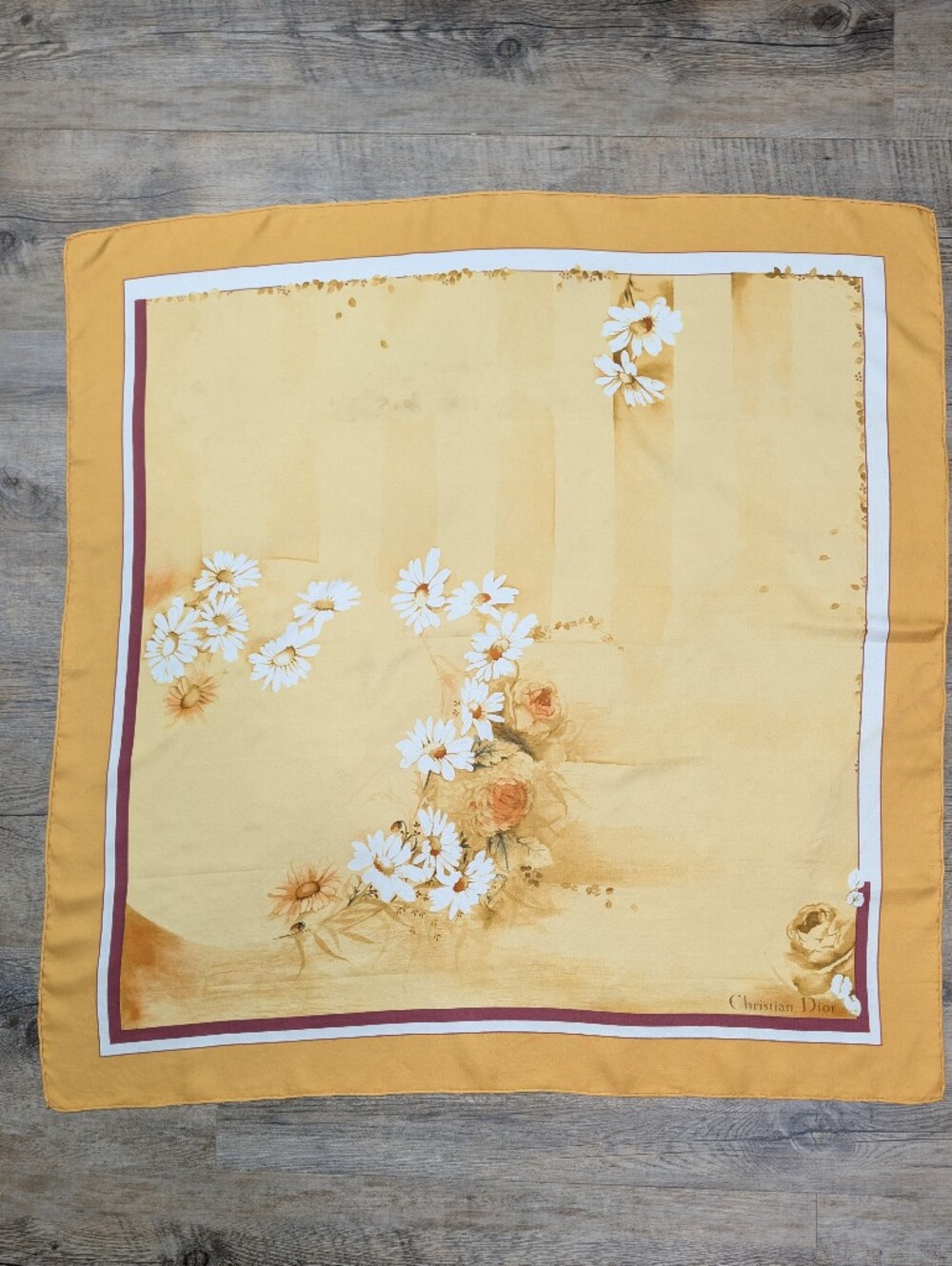 Vintage Yellow Floral Dior Silk Scarf